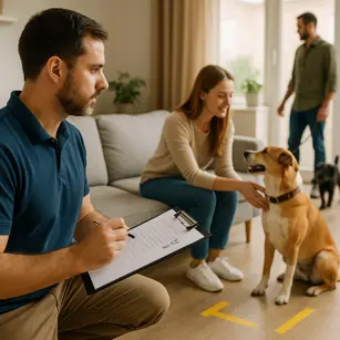 evaluacion cinologica Perito canino evaluando el comportamiento en el ámbito familiar